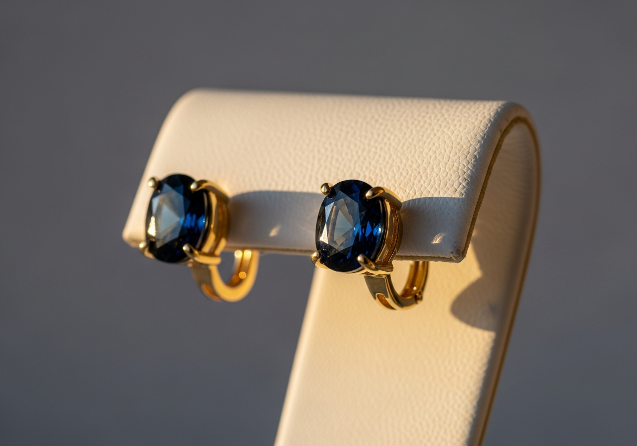 Boucles d'oreilles saphir bleu Ceylon serties or 18 carats